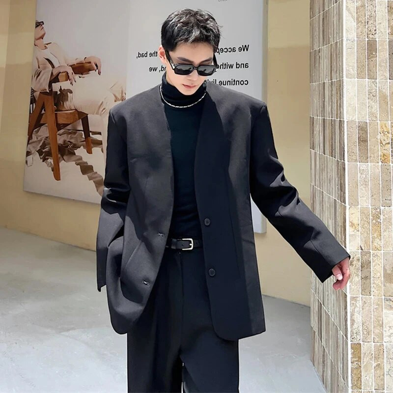 LUZHEN 2024 de primăvară nouă modă coreeană elegantă sacouri haine bărbați umeri la modă fără gât Frumos costum jachete haine 89b0f3