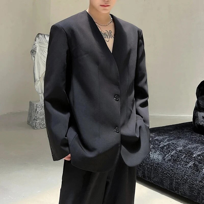 LUZHEN 2024 de primăvară nouă modă coreeană elegantă sacouri haine bărbați umeri la modă fără gât Frumos costum jachete haine 89b0f3