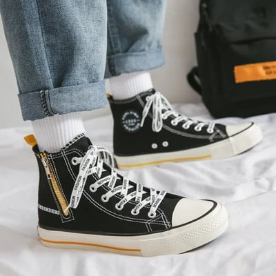 Pánske topánky 2023 Módne nové látkové topánky s bočným zipsom, párové vysoké protišmykové plátené tenisky, veľkosť 35-44