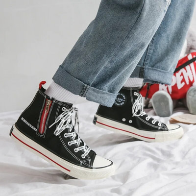 Pánske topánky 2023 Módne nové látkové topánky s bočným zipsom, párové vysoké protišmykové plátené tenisky, veľkosť 35-44