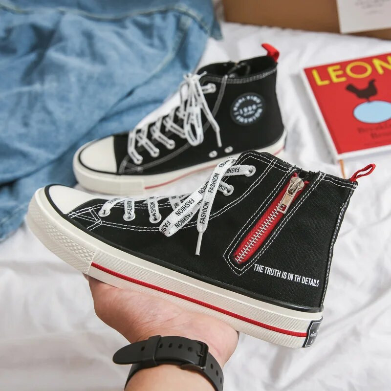 Pánske topánky 2023 Módne nové látkové topánky s bočným zipsom, párové vysoké protišmykové plátené tenisky, veľkosť 35-44