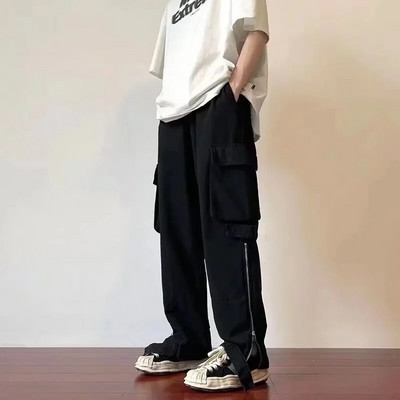 Letné tenké americké retro viacvreckové overaly pre mužov a ženy, voľné nohavice, módna značka, biele rovné ležérne nohavice