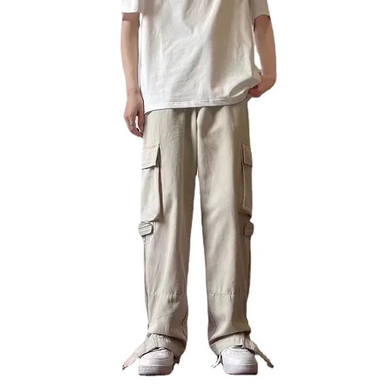 Letné tenké americké retro viacvreckové overaly pre mužov a ženy, voľné nohavice, módna značka, biele rovné ležérne nohavice