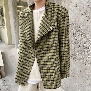 LUZHEN 2024 Trendy nový elegantný kockovaný voľný ležérny sako pánsky vlnený kórejský módny kabát luxusné originálne oblečenie 44802d