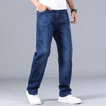 2023 Нови класически мъжки тънки сини дънки Усъвършенствани разтегливи свободни прави дънкови панталони Мъжки маркови панталони Плюс размер 40 42 44