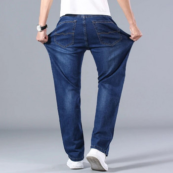 2023 Нови класически мъжки тънки сини дънки Усъвършенствани разтегливи свободни прави дънкови панталони Мъжки маркови панталони Плюс размер 40 42 44