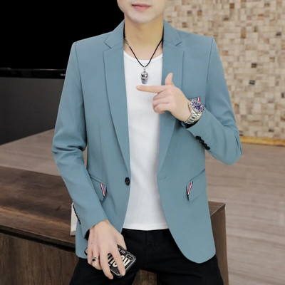 Blazer de înaltă calitate, ediție coreeană pentru bărbați, la modă, elegantă, la modă, ocazional de afaceri, premium, simplu, costum de domn, jachetă montată