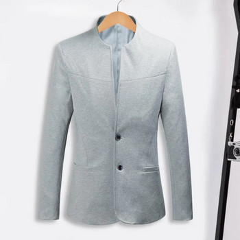Мъжки ежедневен костюм, яке с яка и дълъг ръкав, два копчета, джобове, тънък блейзър, едноцветен бизнес костюм, палто, работно облекло