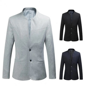 Ανδρικό κοστούμι σακάκι με βάση γιακά με μακρυμάνικο τσέπες με δύο κουμπιά Slim fit Blazer μονόχρωμο επαγγελματικό κοστούμι παλτό