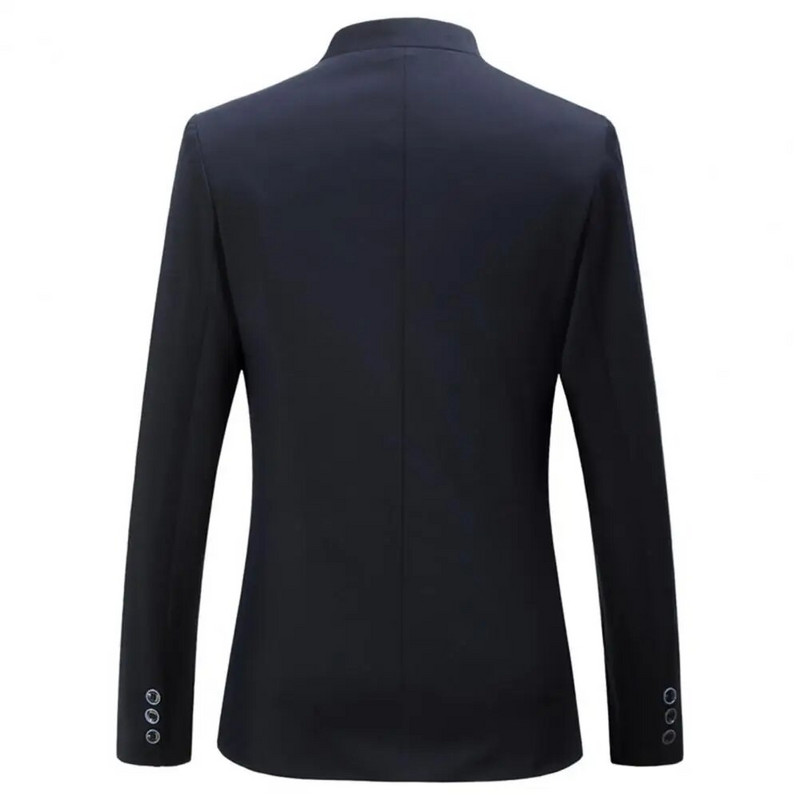 Vyriškas laisvalaikio kostiumas, švarkas, stovas apykaklė ilgomis rankovėmis, dviem sagomis, kišenės, plonos spalvos švarkas Vienspalvis verslo kostiumas, paltas, darbo drabužiai