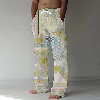 Пролет/лято 2023 Модни мъжки бамбукови памучни панталони с 3D дигитален печат на цветя от кашу Ежедневни бързосъхнещи танцови йога панталони 5XL