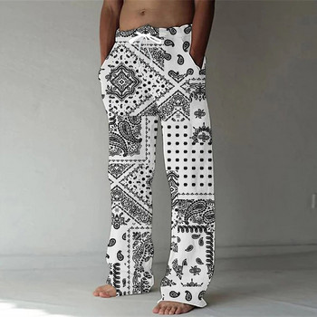Пролет/лято 2023 Модни мъжки бамбукови памучни панталони с 3D дигитален печат на цветя от кашу Ежедневни бързосъхнещи танцови йога панталони 5XL