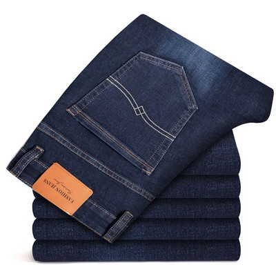 Plus Size 40 42 44 Noua toamnă Blugi pentru bărbați, albastru-gri, cu picioare drepte, de afaceri, casual, din bumbac, pantaloni din denim elastic, de marca masculină