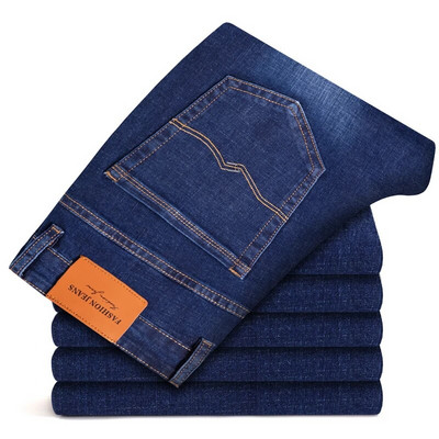 Plus Size 40 42 44 Noua toamnă Blugi pentru bărbați, albastru-gri, cu picioare drepte, de afaceri, casual, din bumbac, pantaloni din denim elastic, de marca masculină