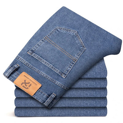 Plus Size 40 42 44 Noua toamnă Blugi pentru bărbați, albastru-gri, cu picioare drepte, de afaceri, casual, din bumbac, pantaloni din denim elastic, de marca masculină
