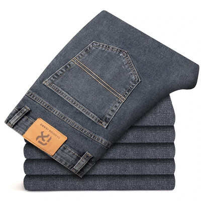 Plus Size 40 42 44 Noua toamnă Blugi pentru bărbați, albastru-gri, cu picioare drepte, de afaceri, casual, din bumbac, pantaloni din denim elastic, de marca masculină