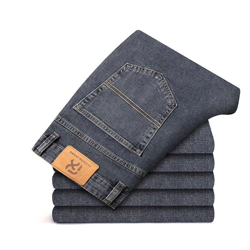 Plus Size 40 42 44 Noua toamnă Blugi pentru bărbați, albastru-gri, cu picioare drepte, de afaceri, casual, din bumbac, pantaloni din denim elastic, de marca masculină
