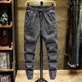 Bărbați la modă Blugi cu talie elastică Pantaloni harem cu talie înaltă