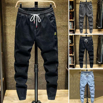 Модерни мъжки дънки с ластична талия Streetwear долнища с висока талия и вързани до глезена харем панталони