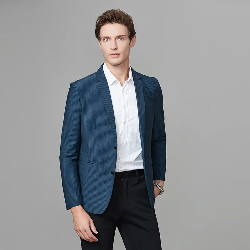 2024, primăvară toamnă, noua modă pentru bărbați, slim fit, cu dungi albastre, sacouri pentru bărbați, britanici, inteligente, casual, de afaceri, pentru mire, jachete pentru costum de nuntă