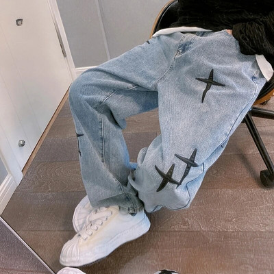 Široké nohavice Cargo 2022 Streetwear Baggy pánske džínsy Jar Jeseň Pánske kórejské módne voľné rovné pánske značkové oblečenie Čierne