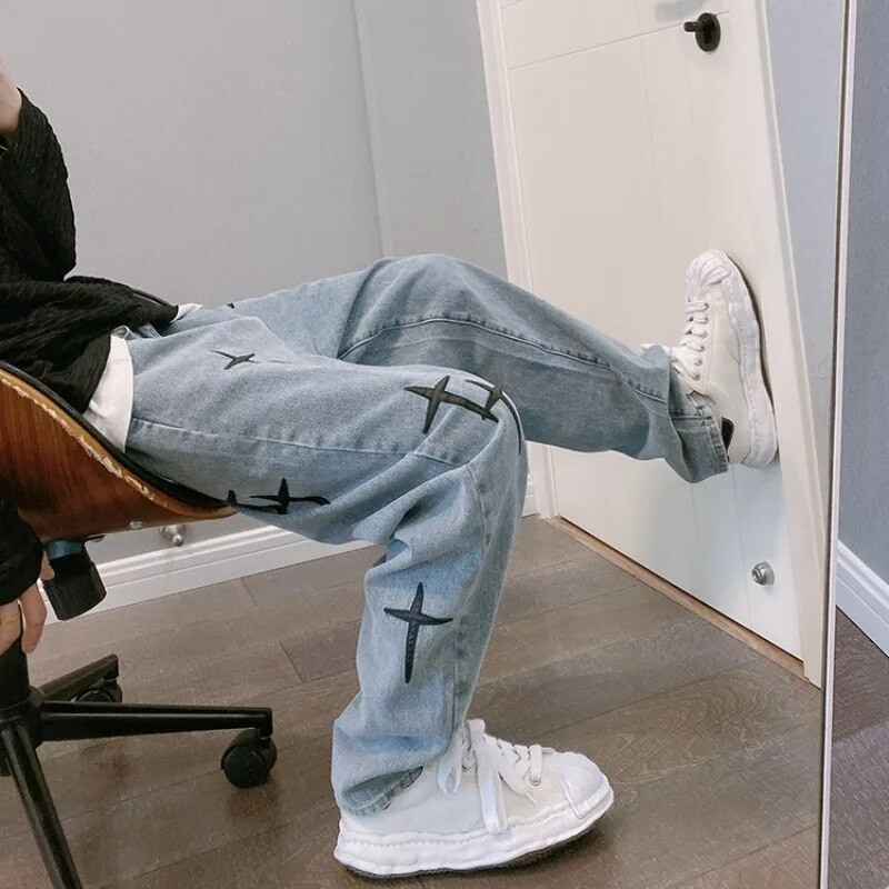 Široké nohavice Cargo 2022 Streetwear Baggy pánske džínsy Jar Jeseň Pánske kórejské módne voľné rovné pánske značkové oblečenie Čierne