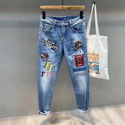 Nouă primăvară toamnă stil coreean Cargo Kpop Designer Streetwear anii 90 subțire cowboy gri Stretch ținută de lucru splice pantaloni lungi bărbat