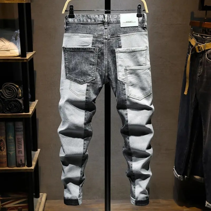 Nouă primăvară toamnă stil coreean Cargo Kpop Designer Streetwear anii 90 subțire cowboy gri Stretch ținută de lucru splice pantaloni lungi bărbat