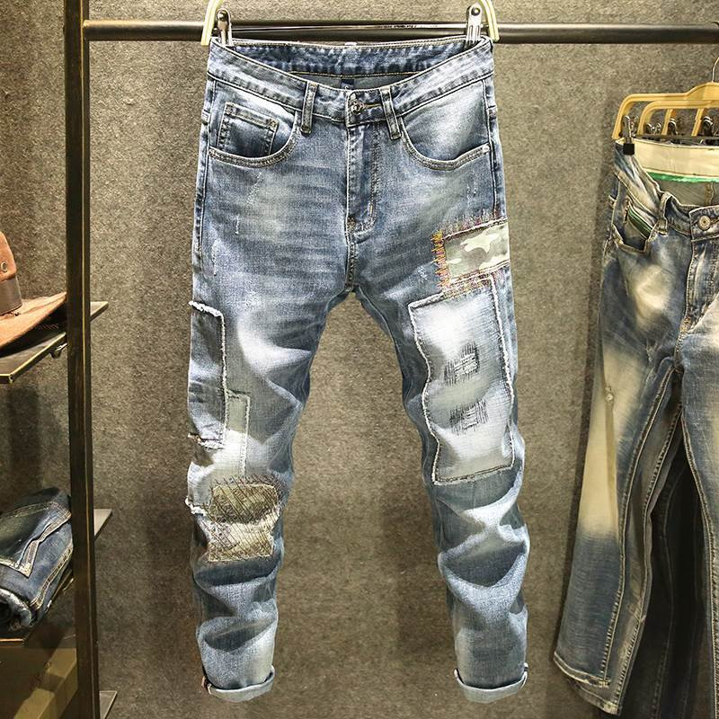 Nouă primăvară toamnă stil coreean Cargo Kpop Designer Streetwear anii 90 subțire cowboy gri Stretch ținută de lucru splice pantaloni lungi bărbat