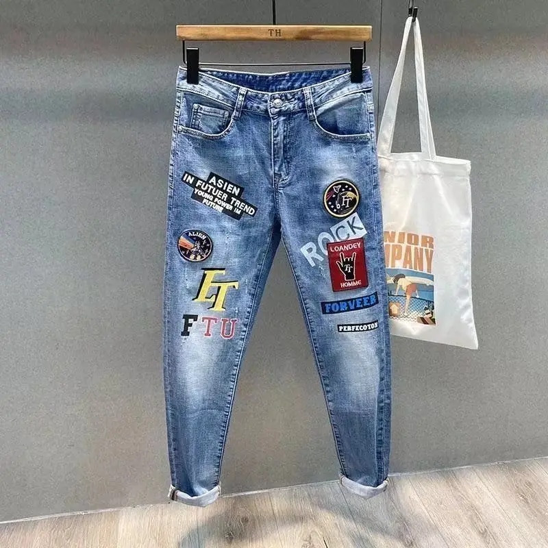 Nouă primăvară toamnă stil coreean Cargo Kpop Designer Streetwear anii 90 subțire cowboy gri Stretch ținută de lucru splice pantaloni lungi bărbat