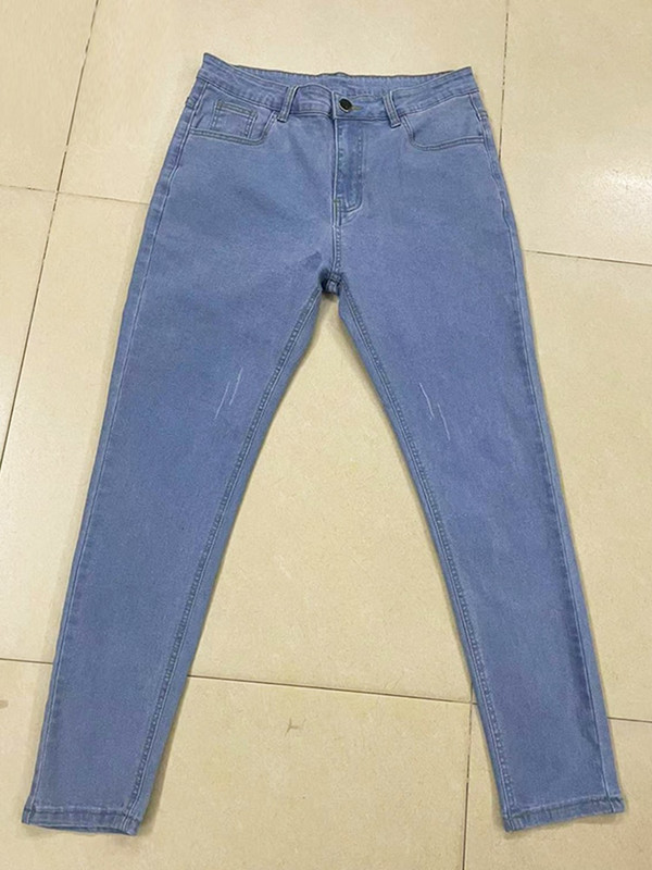 Pánske nohavice, nebesky modré úzke džínsy, pánske škrabance, strečové, ležérne, slim fit džínsové ceruzkové nohavice, pánske čisto farebné elastické džínsy, streetwear