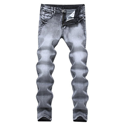 Blugi pentru bărbați gri, slim, drepti, pantaloni lungi, denim, versatili, elastici, îmbrăcăminte ocazională, pantaloni, patru sezoane, mărime mare 40 42