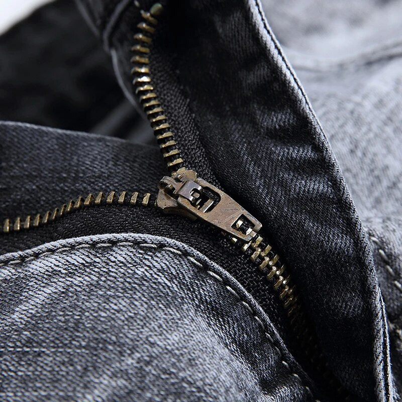 Blugi pentru bărbați gri, slim, drepti, pantaloni lungi, denim, versatili, elastici, îmbrăcăminte ocazională, pantaloni, patru sezoane, mărime mare 40 42