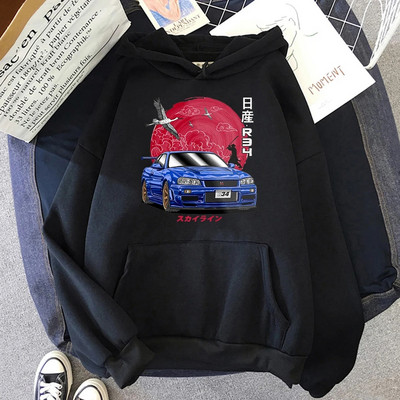 Hanorace japoneze Streetwear Anime pentru bărbați pentru JDM Car Skyline GT-R R34 Initial D Hanorac Casual Topuri cu mânecă lungă Hanorac supradimensionat