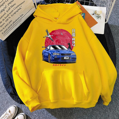 Hanorace japoneze Streetwear Anime pentru bărbați pentru JDM Car Skyline GT-R R34 Initial D Hanorac Casual Topuri cu mânecă lungă Hanorac supradimensionat