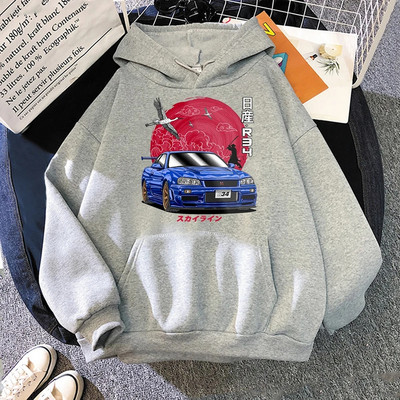 Hanorace japoneze Streetwear Anime pentru bărbați pentru JDM Car Skyline GT-R R34 Initial D Hanorac Casual Topuri cu mânecă lungă Hanorac supradimensionat