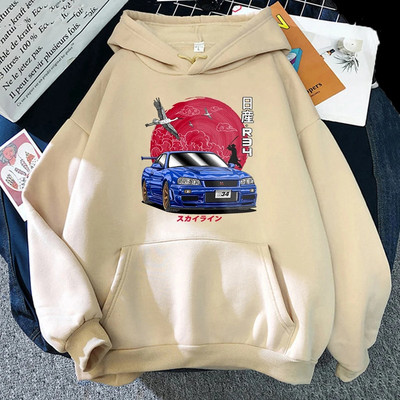 Hanorace japoneze Streetwear Anime pentru bărbați pentru JDM Car Skyline GT-R R34 Initial D Hanorac Casual Topuri cu mânecă lungă Hanorac supradimensionat