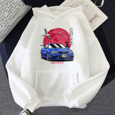 Hanorace japoneze Streetwear Anime pentru bărbați pentru JDM Car Skyline GT-R R34 Initial D Hanorac Casual Topuri cu mânecă lungă Hanorac supradimensionat