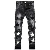 EH·MD® Blugi brodați cu stele Piele pentru bărbați Cusături micro-canal Bumbac Pantaloni subțiri cu elasticitate ridicată 3D High Street Gradient Art23