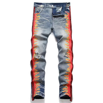 EH·MD® Blugi brodați cu stele Piele pentru bărbați Cusături micro-canal Bumbac Pantaloni subțiri cu elasticitate ridicată 3D High Street Gradient Art23