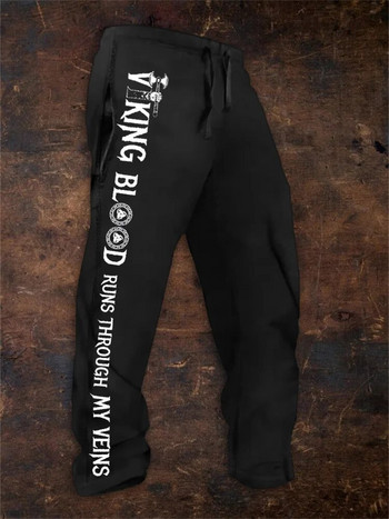 Мъжки ретро 3D печатни модни ежедневни спортни панталони DrawString Еластична талия за удобно дишащо спортно улично облекло