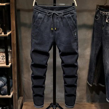 Пролет Есен 2022 г. Нови дънки с еластична талия с шнурове Мъжки тънки панталони Корейски модни ежедневни панталони Харем широки дънки