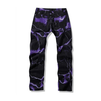 2023 Нови модни мъжки дънки Lightning Printed Tie Dye Черни дънкови панталони Men Streetwear Y2K Denim Punk Pants Pantalones Hombre