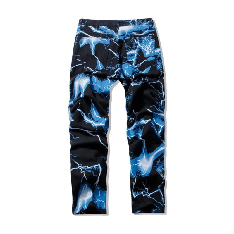 2023 Νέα μόδα Ανδρικά τζιν Lightning Printed Tie Dye Μαύρο Jean Παντελόνι Ανδρικά Streetwear Y2K Denim Punk Παντελόνια Pantalones Hombre