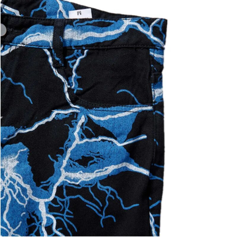2023 Νέα μόδα Ανδρικά τζιν Lightning Printed Tie Dye Μαύρο Jean Παντελόνι Ανδρικά Streetwear Y2K Denim Punk Παντελόνια Pantalones Hombre