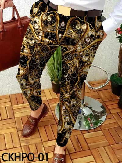 Pánske oblečenie Pánske jarné a jesenné módne streetwear 2023 Nové pánske business ležérne nohavice s reťazovým vzorom, rovné dlhé nohavice