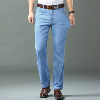 Пролет/лято 2023 Леки прави мъжки дънки Класически бизнес дрехи Тънки памучни ежедневни панталони с висока талия
