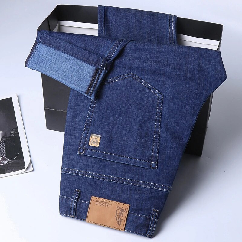 Proljeće/ljeto 2023. Lagane ravne muške traperice Klasična poslovna odjeća Tanke pamučne elastične ležerne hlače visokog struka