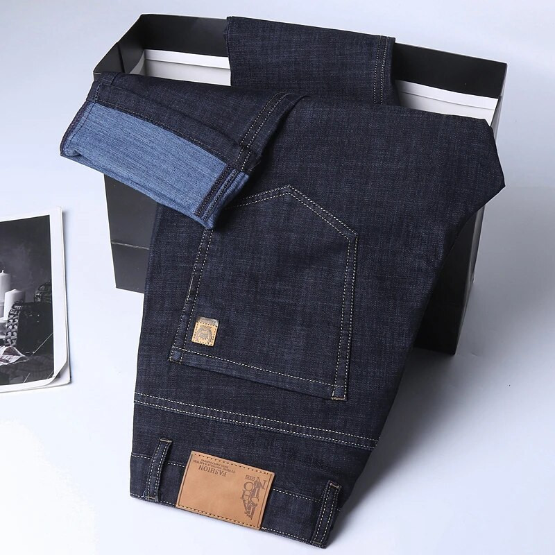 Proljeće/ljeto 2023. Lagane ravne muške traperice Klasična poslovna odjeća Tanke pamučne elastične ležerne hlače visokog struka