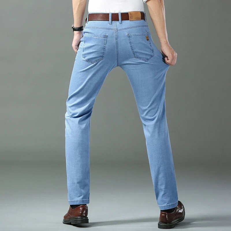 Proljeće/ljeto 2023. Lagane ravne muške traperice Klasična poslovna odjeća Tanke pamučne elastične ležerne hlače visokog struka